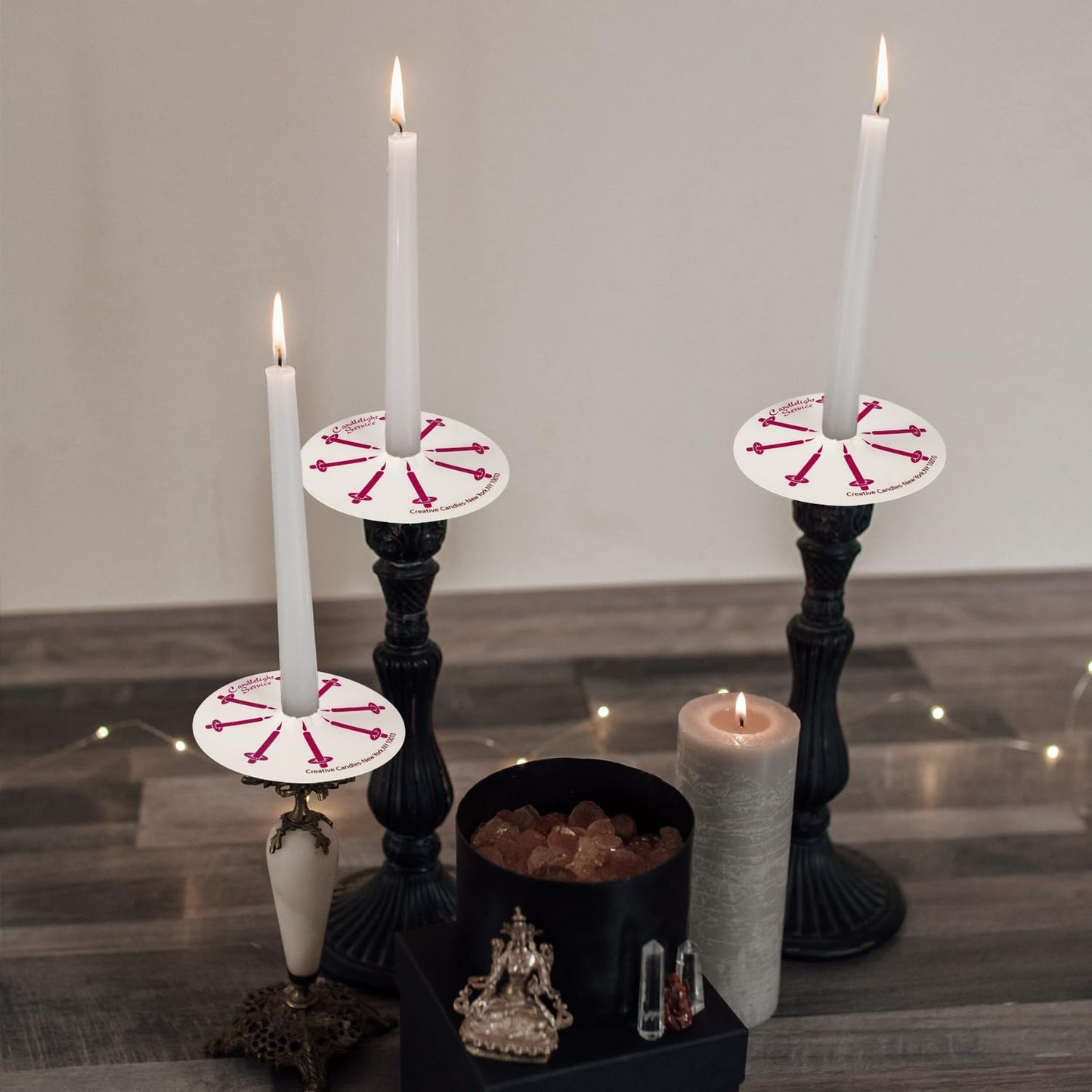 50 Church Candles with Drip Protectors for Devotional Candlelight Vigil Service, Box of 50 Candles, Unscented White 5" H X 1/2" D, No Smoke