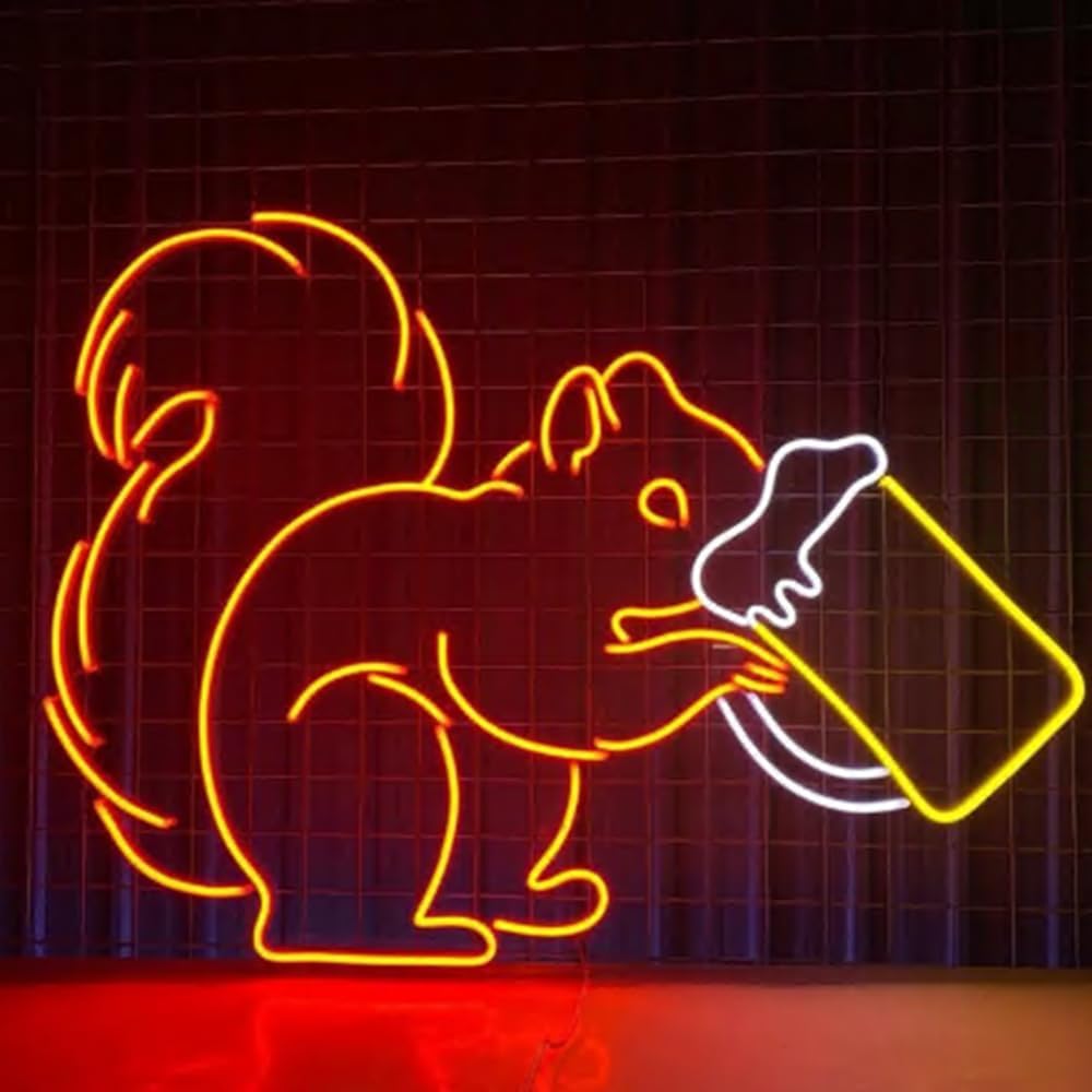 Squirrel Drinking Beer Neon Sign, 20inches Cocktail Squirrel Neon Led Light,Beer Room Bar Club Wall Décor