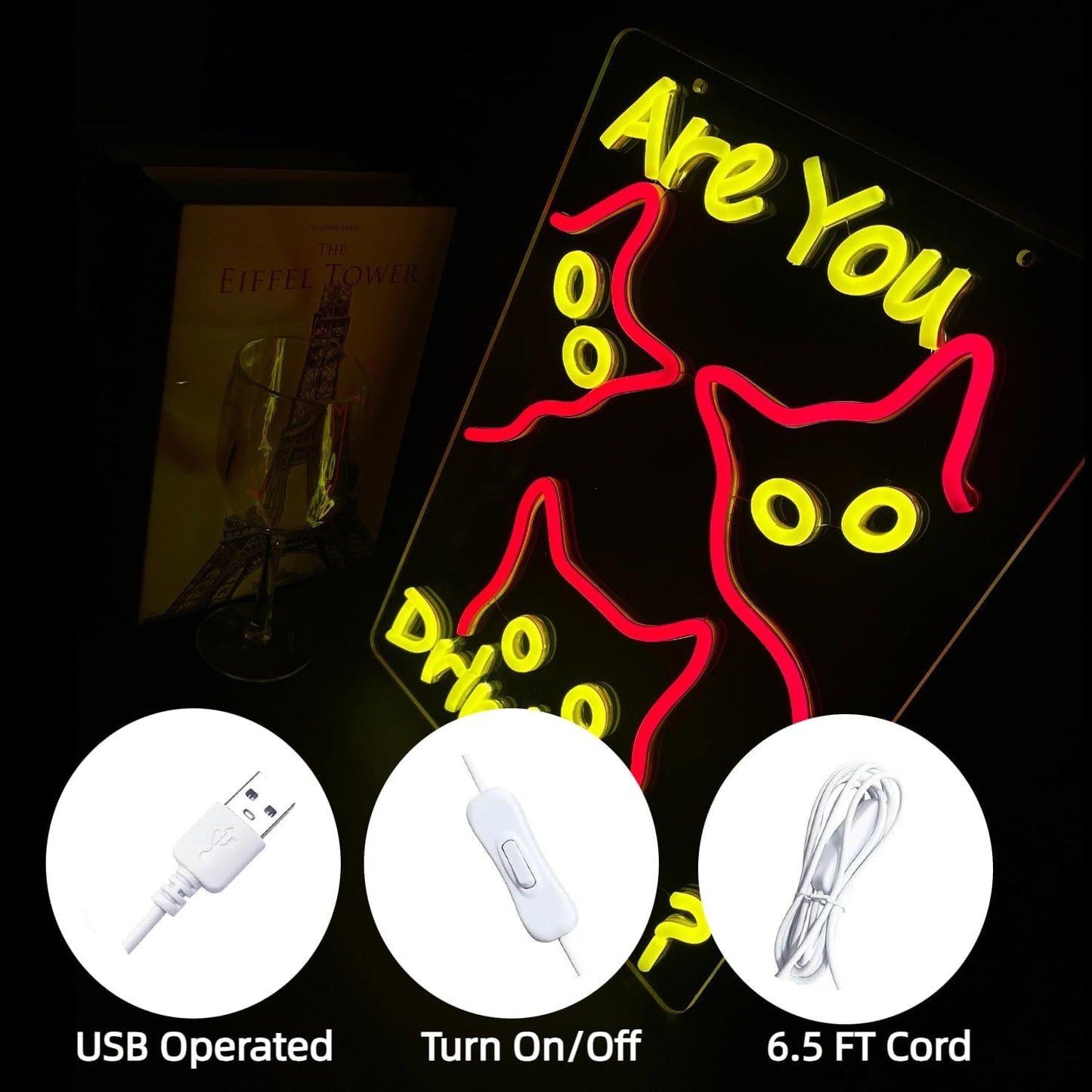 Are You Dringking Neon Sign Cat Neon Sign for Wall Decor,Cat Beer LED Neon Signs for Beer Wine Bar Kitchen Restaurant Home Pub Party Man Cave Club