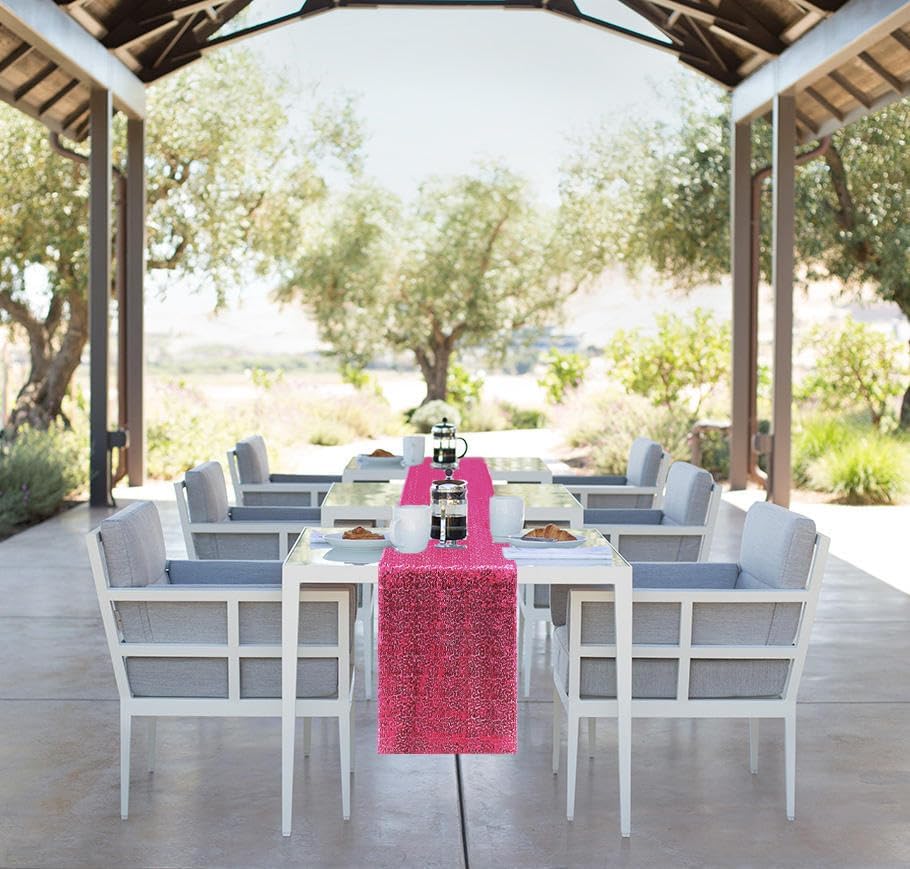 6 Packs 12 x 72 inches Sequin Table Runner, Hot Pink Glitter Table Runner for Birthday Party Supplies Wedding Engagement Baby Shower Holiday Celebration Event Decorations