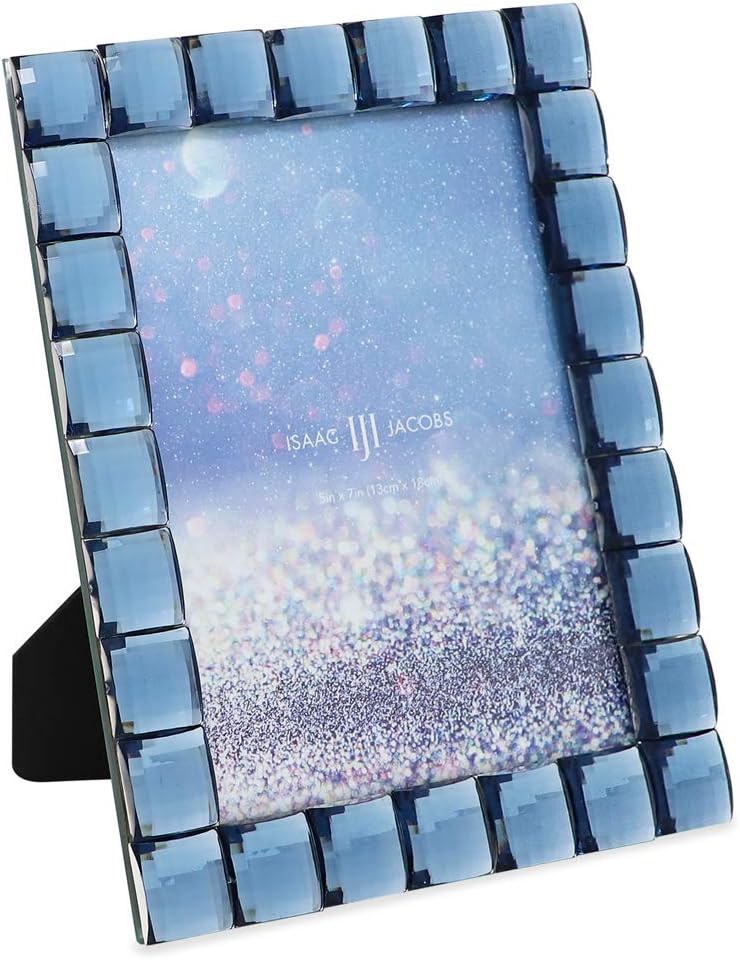 Isaac Jacobs Decorative Sparkling Navy Jewel Picture Frame, Photo Display & Home Décor (5x7, Navy)