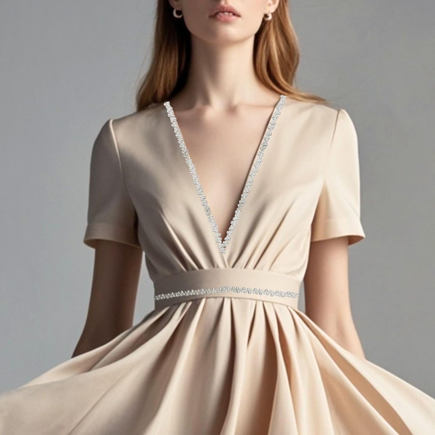 2 Yard Pearl Trim Chain String Silver Applique Fringe Ribbon Strips Beads Sewing Dress DIY Party Wedding Bouquet for Decoration Bridal Costume Embellishment