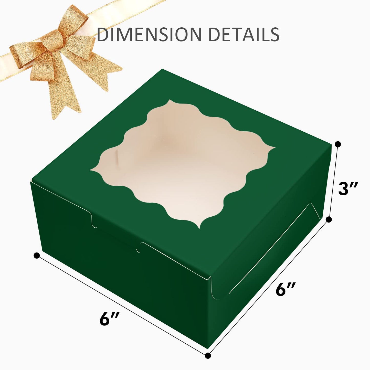Bakepacker 60pcs Deep Green Bakery Boxes with Window 6x6x3 inches Thick & Sturdy Macaroon Pastry Boxes Cookie Boxes for Bakerys