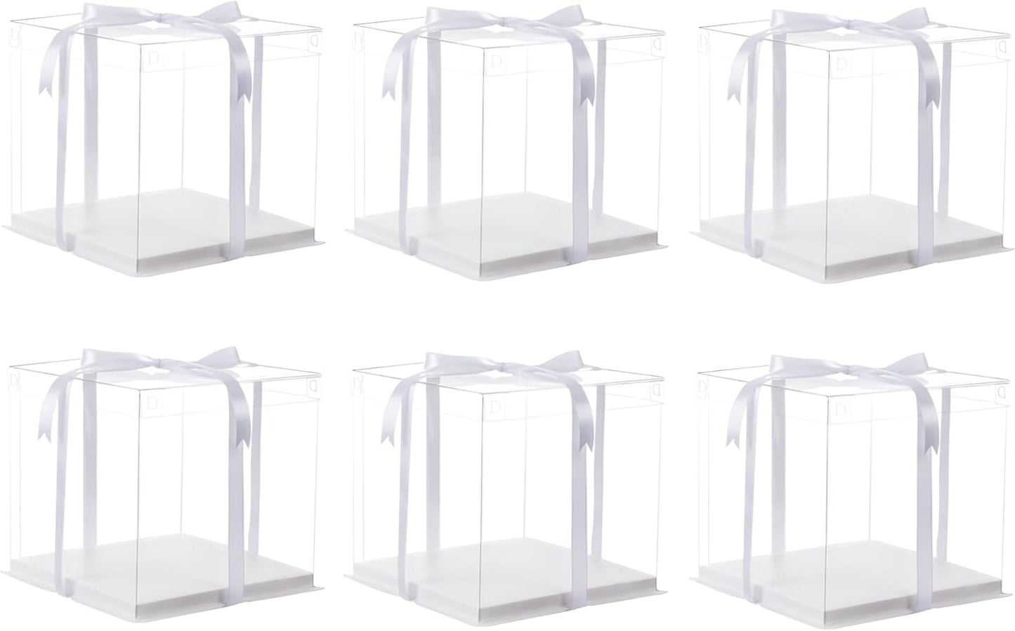 XININSUN 14x14x12inch clear cake box with ribbon,12inch14inch tall cake boxes for tiered cakes,layer cake carrier,disposable cake containers for wedding birthday party and gift display-White
