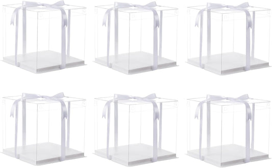 XININSUN 14x14x12inch clear cake box with ribbon,12inch14inch tall cake boxes for tiered cakes,layer cake carrier,disposable cake containers for wedding birthday party and gift display-White