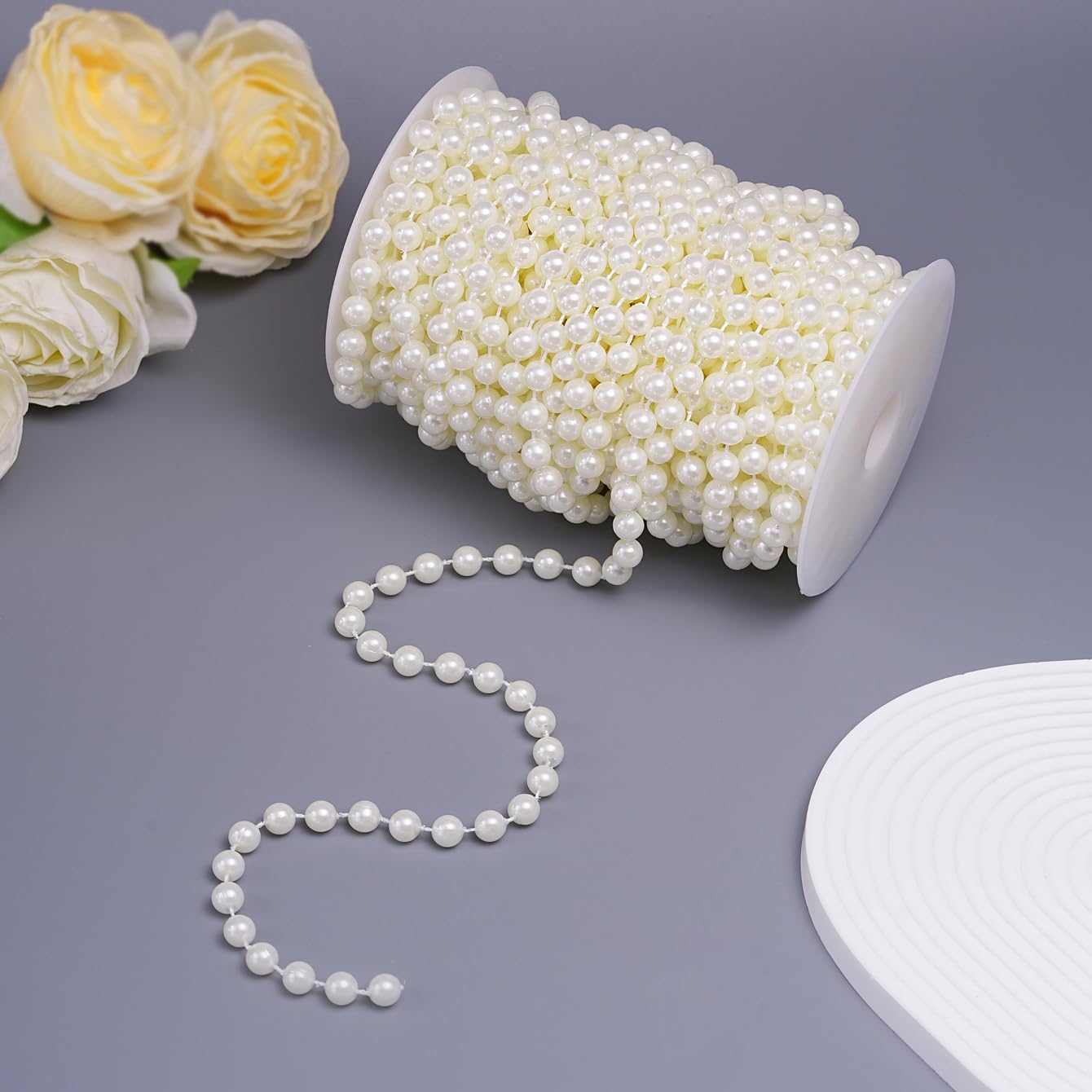 20 Yards/59 Feet Pearl Garland Craft String Pearls, Faux Pearl for Wedding Party Decoration, Christmas Tree Decorations and DIY Crafts (Ivory, 8 mm 59 Feet)