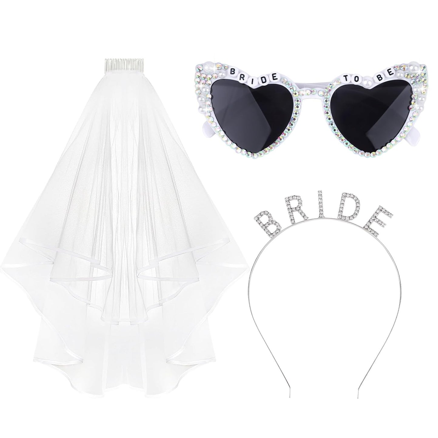 Bride Heart Sunglasses Bride Headband & Veil Set for Bachelorette Party Bridal Shower Gifts Bachelorette Party Favors Accessories