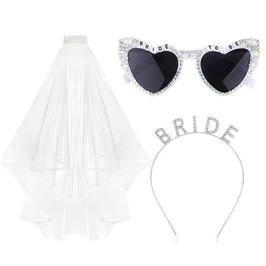 Bride Heart Sunglasses Bride Headband & Veil Set for Bachelorette Party Bridal Shower Gifts Bachelorette Party Favors Accessories