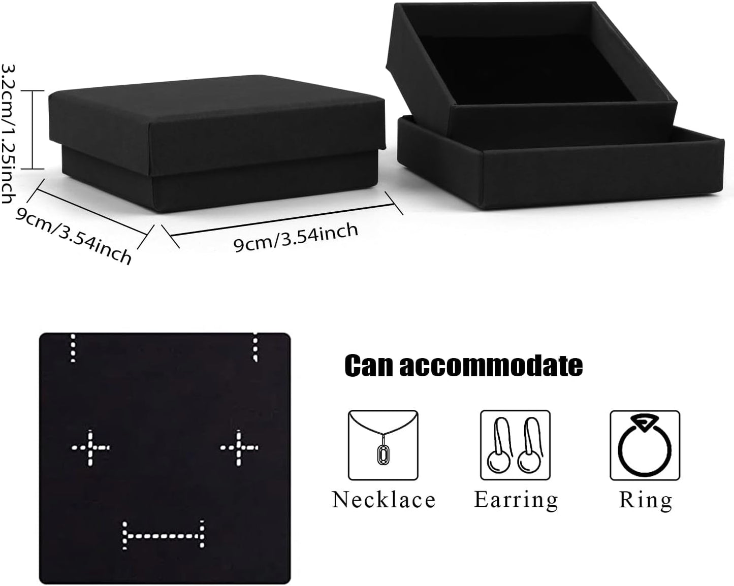 Gift Box Necklace Earring Ring Box Gift Box,12 Pieces Square Cardboard Jewelry Gift Boxes,Cotton Filled Cardboard Paper Jewelry Box Gift Case (3.5x3.5x1.25 Inches) (Black)