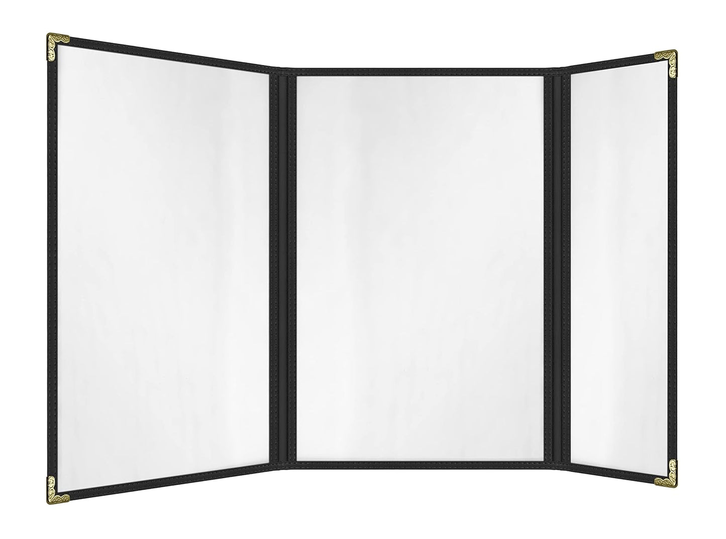 Goodsmart Restaurant Menu Covers – 25 Pack Black 6 Views Trifold, Side-Loading Menu Holders, Vinyl & Plastic Menu Covers, Clear Menu Sleeves, 8.5" x 14" & 4.25" x 14", Café Style with Gold Corners
