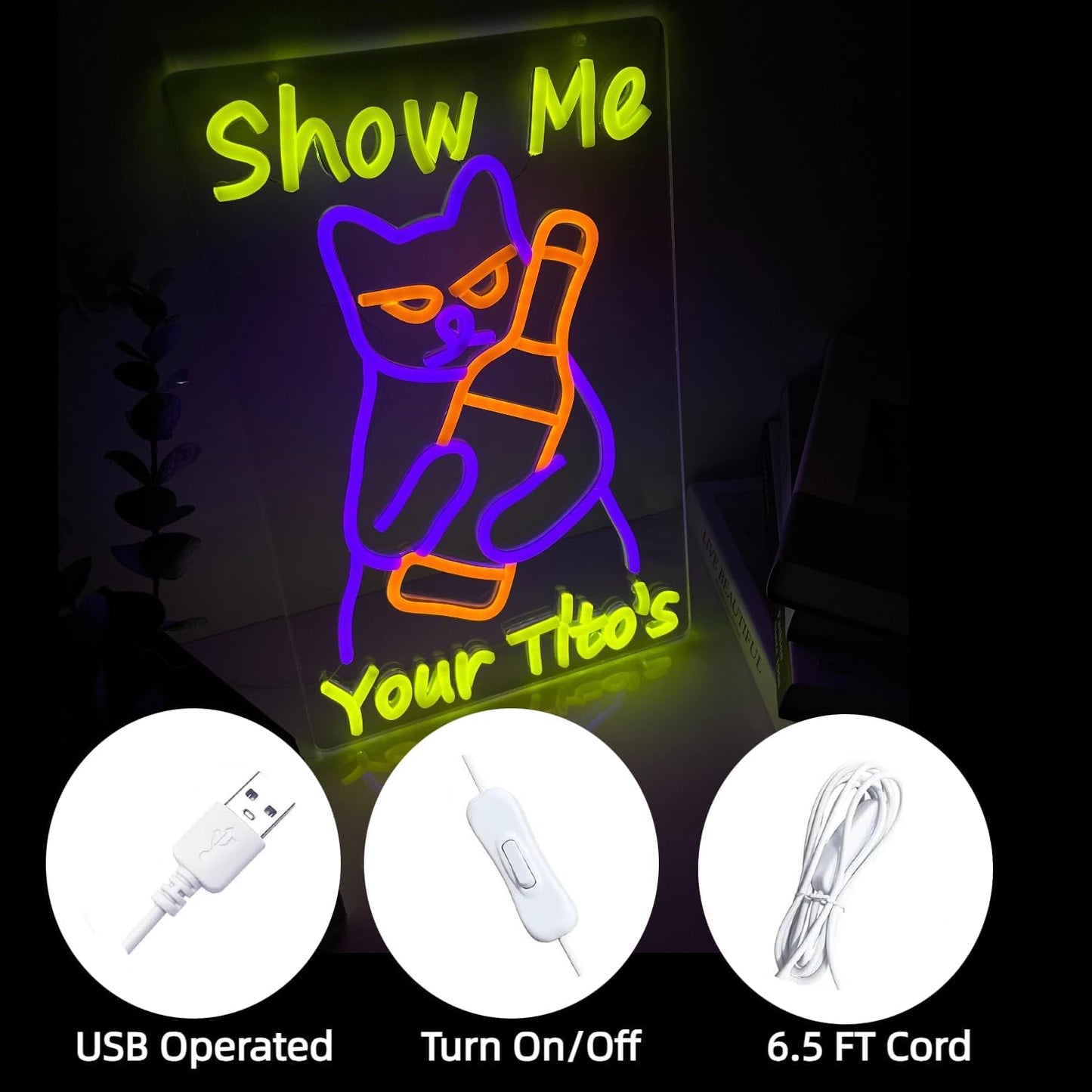 Neon Sign Cat Tito Light for Home Bar Pub,Dimmable LED Wall Light for Party Decoration, Cat Beer Neon Sign Funny Neon Signs for Bedroom Man Cave Home Bar Decor