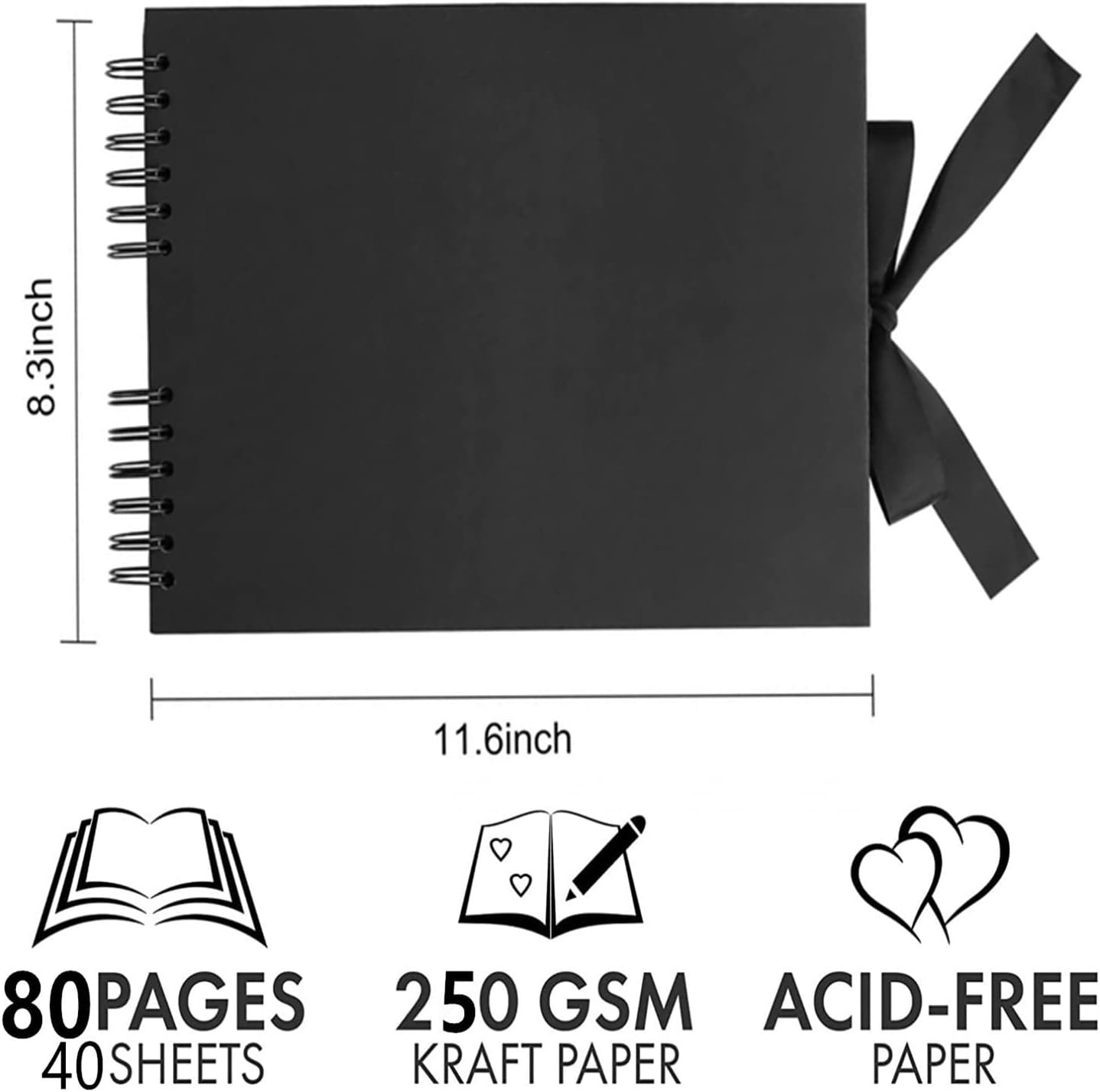 INNOCHEER Photo Album - Self Adhesive 80 Black Pages, Large Scrapbook Wedding Guest Book for DIY Anniversary Travel Memory Scrapbooking (Black 8X12)