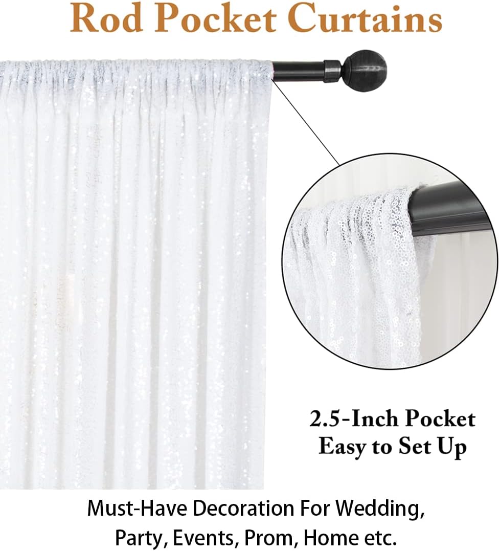 ShinyBeauty 2 Panels White Sequin Backdrop Curtain | 5Ft x 10Ft Glitter Wedding & Photography Background | Shimmer Curtains | Payette Sequin Fabric | Elegant & Durable Photo Backdrop