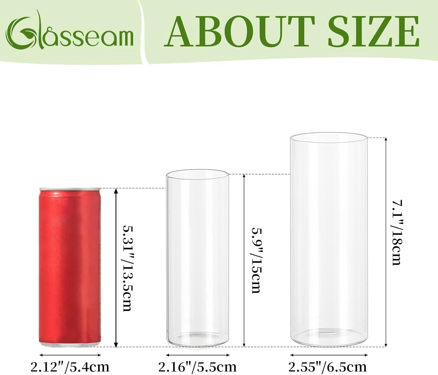 Glasseam Glass Cylinder Vase in Bulk: 32pcs Clear Small Bud Flower Vases for Centerpieces - Modern Hurricane Pillar or Floating Candle Holder for Wedding Party Table Living Room Home Decor, Tall 6"+7"