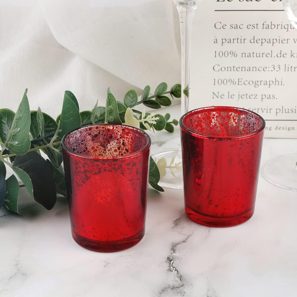 Red Mercury Glass Tea Light Holders Set of 36 - Elegant Votive Candle Holders for Weddings, Showers and Home Decor - Perfect for Table Centerpieces and Parties (Glass, Red)