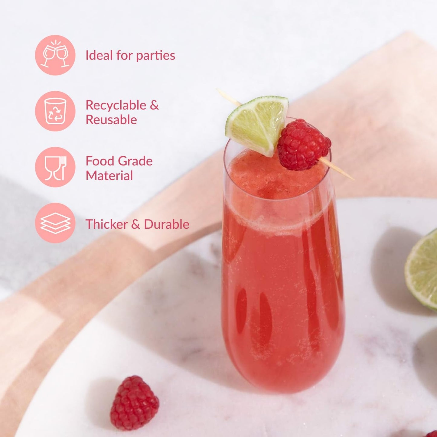 Prestee 24-Pack Stemless Plastic Champagne Flutes - 9 oz Clear Disposable Glasses for Wine, Cocktails, Mimosas - Champagne Flutes Plastic for Parties and Celebrations