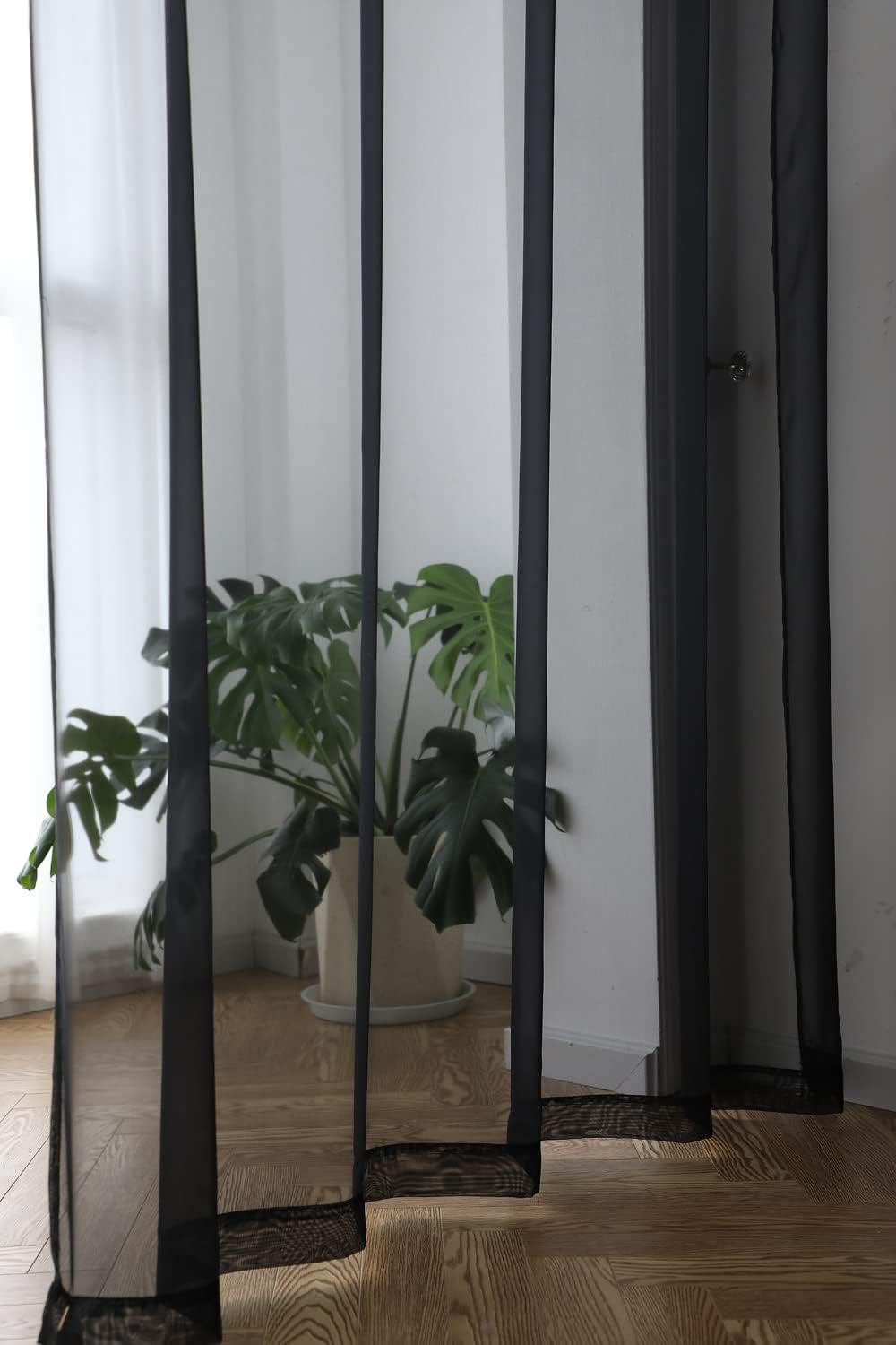 Window Black Sheer Curtains 63 Inches Long 2 Panels Sheer Curtain Basic Rod Pocket Panel for Bedroom Children Living Room Yard Kitchen (Black, 52" W x 63" L | 2 pcs)