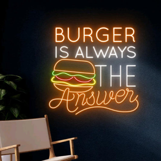 Burger Neon Sign, Burgers Led Light - 18inches Food Room Wall Decor