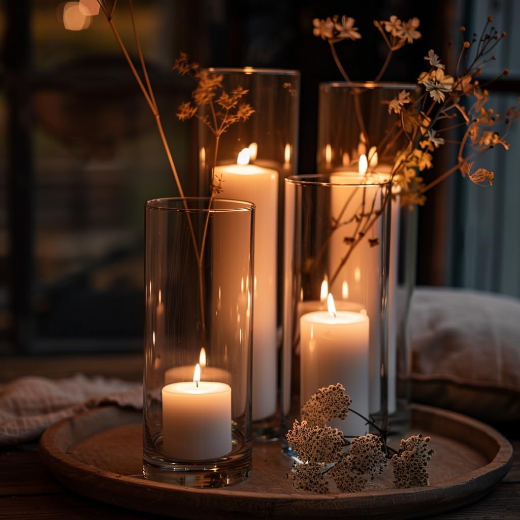 12pcs Glass Cylinder Vases for Centerpieces | 8 Inch Clear Flower Vase for Wedding Decorations, Floating Candle vases for Dinner Table, Bridal Shower, Office Home Décor