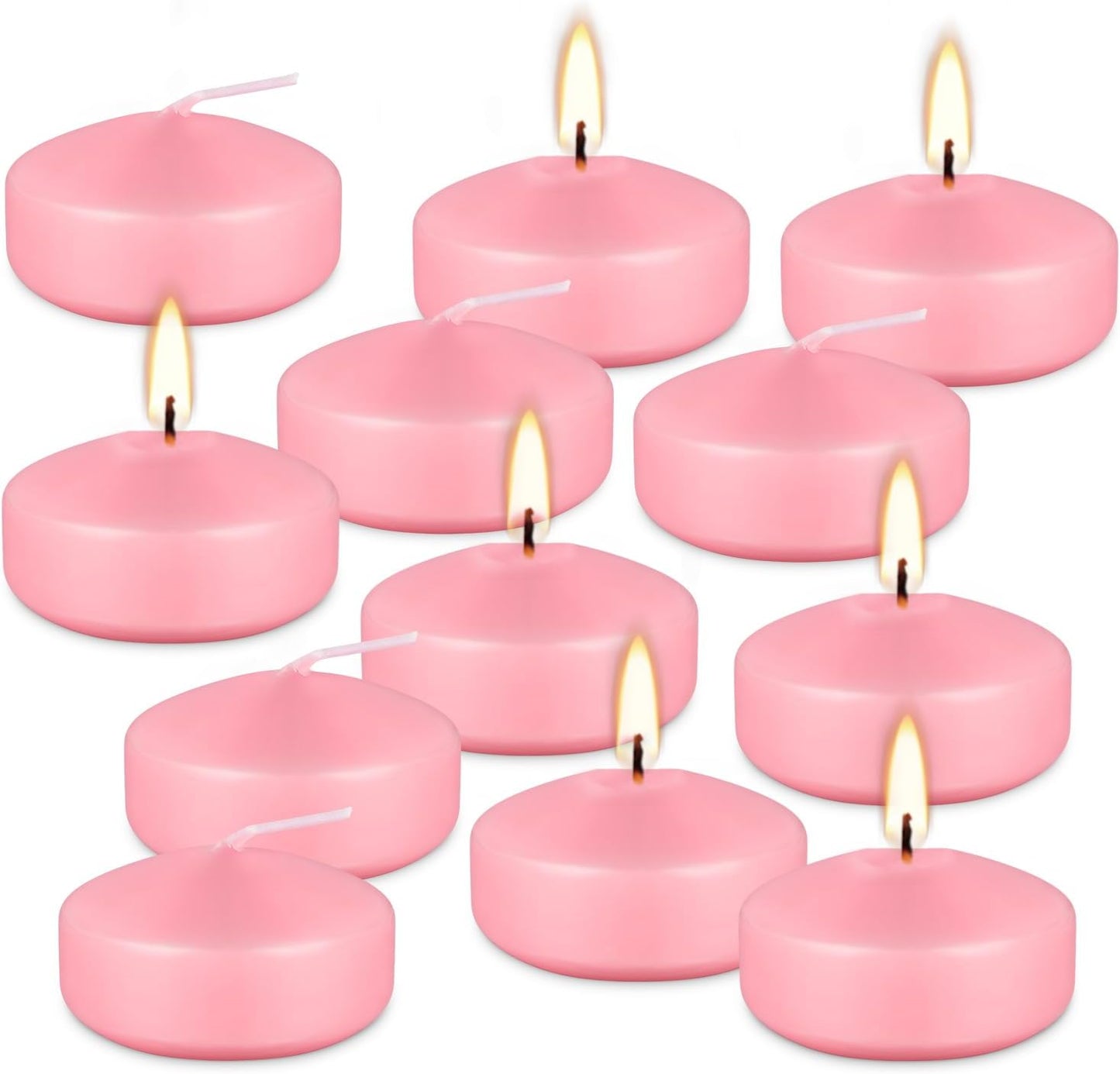12 pcs 2-inch Floating Candles, Pink, smokeless and unscented, Burns continuously for 5-6 Hours, be Good for Holidays, Weddings, Vacations, and Home décor