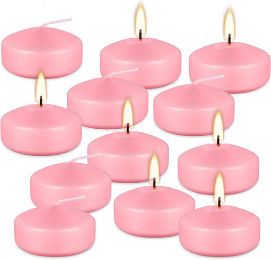 12 pcs 2-inch Floating Candles, Pink, smokeless and unscented, Burns continuously for 5-6 Hours, be Good for Holidays, Weddings, Vacations, and Home décor