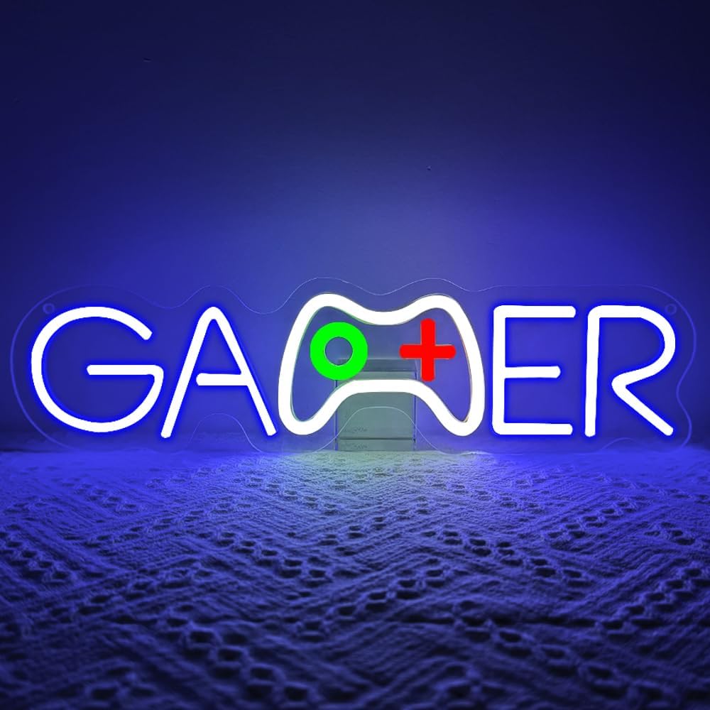 Gamer Neon Sign,Gamepad Shaped Dimmable LED Light Signs for Wall Art Decor,Gaming Backdrop for Game Room Bar Bedroom Club Party Man Cave,Game Gift for Boys Teen Men USB Powered（15.4"*4.1"）