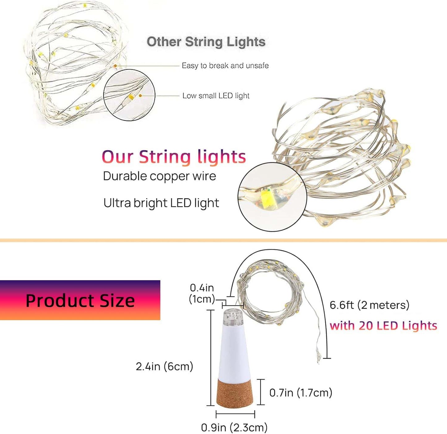 Wine Bottle Lights with Cork Switch for Liquor Bottles 4 Pack Rechargeable Battery Operated 20 Led Bottle Stopper Multi String Fairy Lights Indoor Christmas Wedding Halloween Decorations