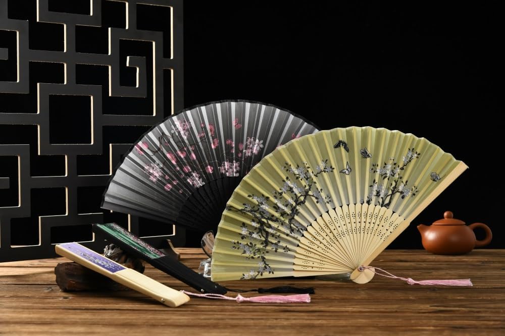 HUNANBANG 10 Pieces Oriental Bamboo Folding Hand Fans Church Wedding Gift, Party Favors, DIY Decoration Gift Size 8 1/4" Wholesale 10pack(bamboo10pack)