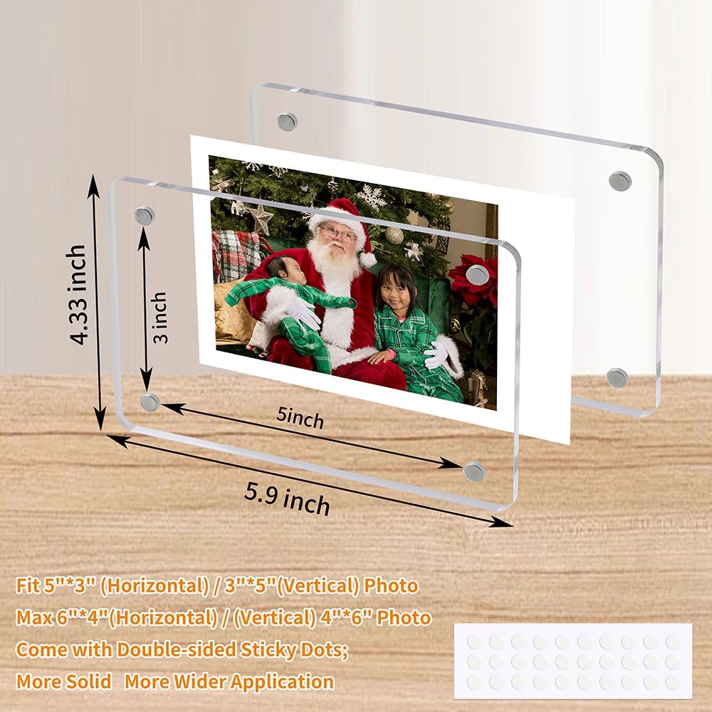 Acrylic Fridge Magnetic Picture Frames, 3x5 Inch Magnetic Clear Photo Frames Fit 3x5 and 4x6 Picture for Refrigerator/Locker/Wall, Compatible with Polaroid Camera Photos 6 Pack