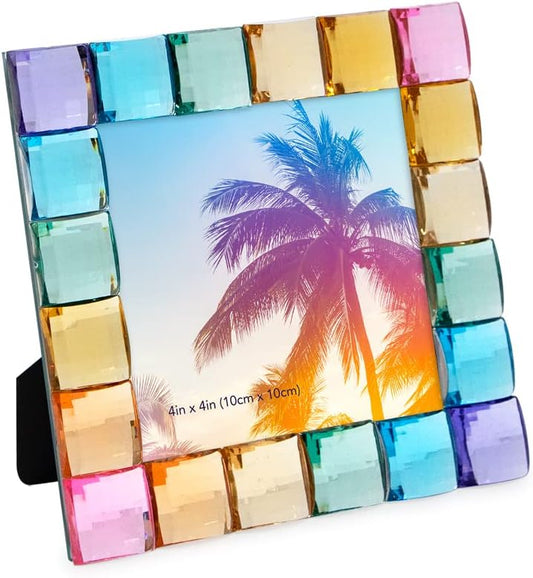 Isaac Jacobs Decorative Sparkling Jewel Picture Frame, Photo Display & Home Décor (4x4, Rainbow)
