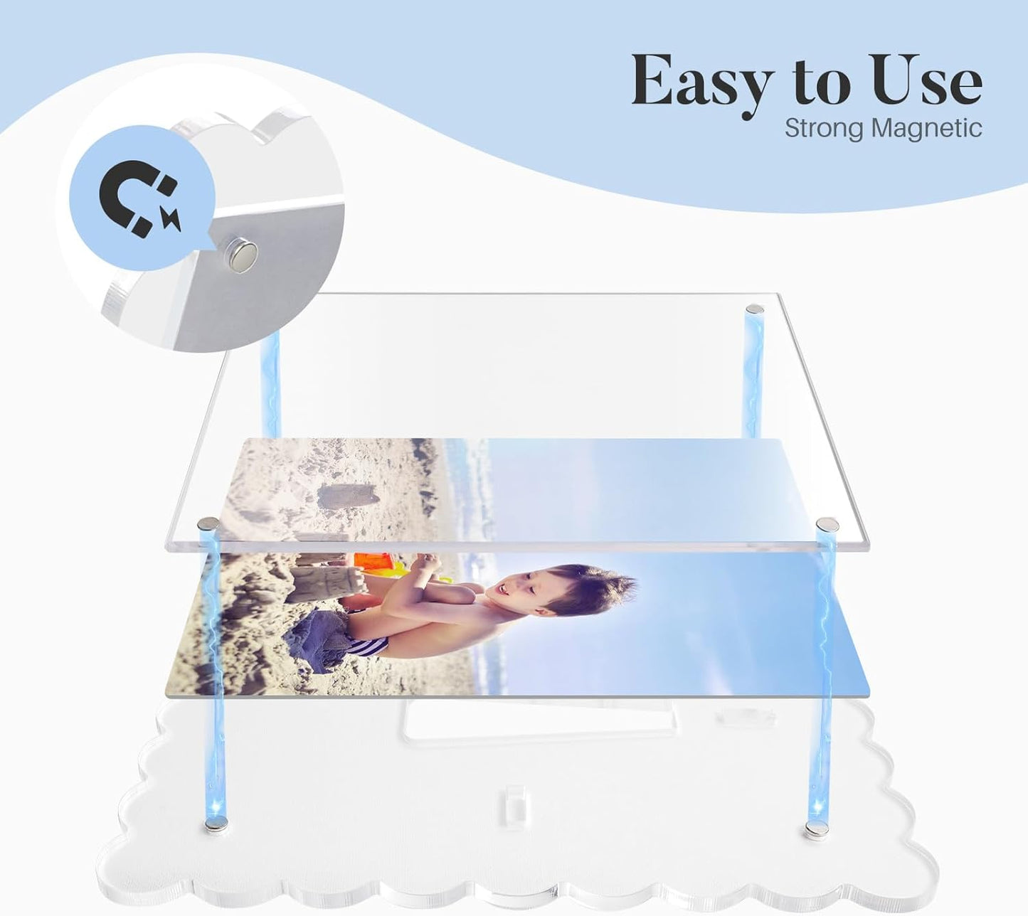 Cuspin 5x7 Acrylic Frames Set of 2 Scalloped Picture Frame, Clear Magnetic Acrylic Photo Frames with Dual Kickstand Holes for Vertical and Horizontal Display