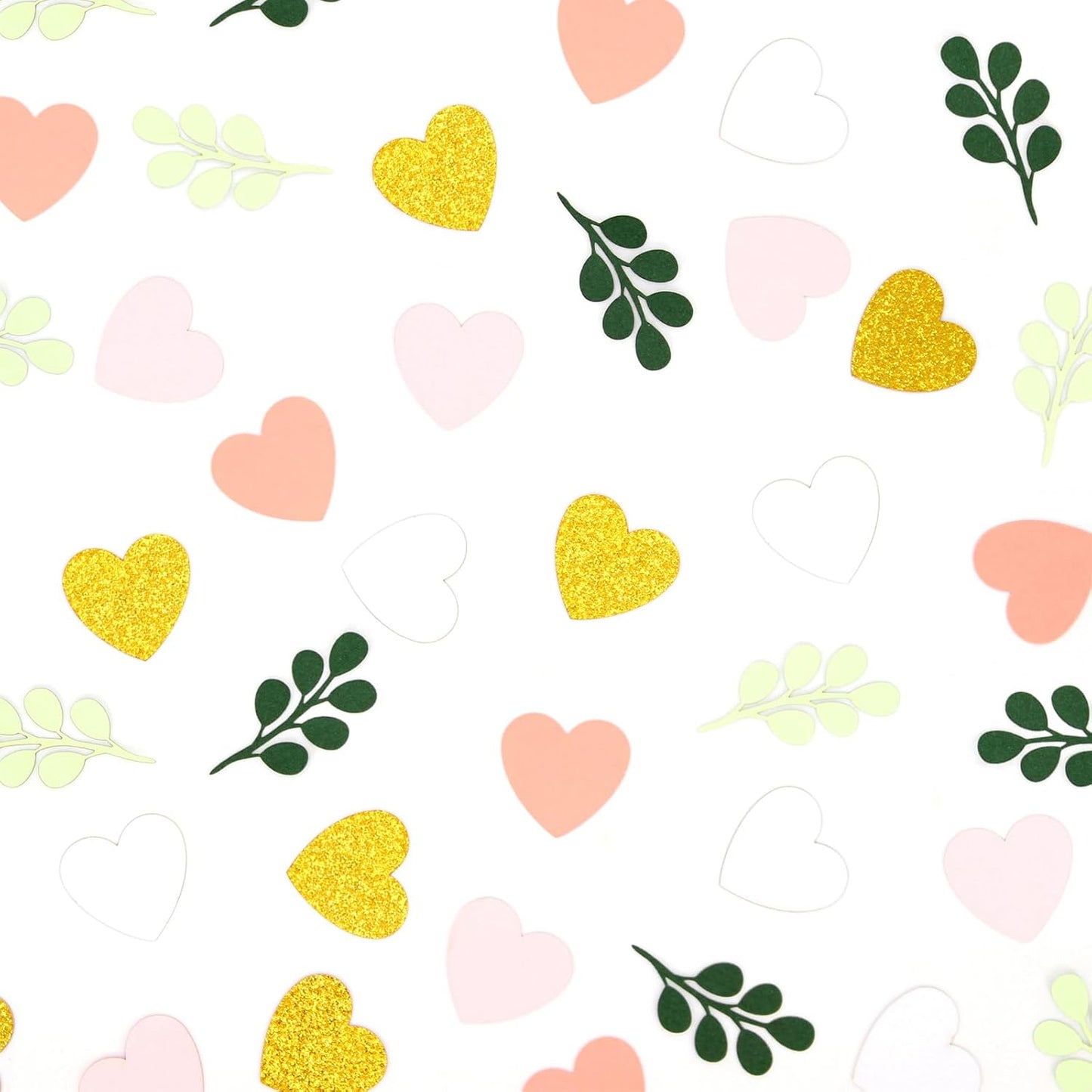 200PC Heart Wedding Confetti Greenery Eucalyptus Table Scatters for Pink and Sage Green Bridal Shower/Birthday/Baby Shower/Bachelorette Party Decoartions