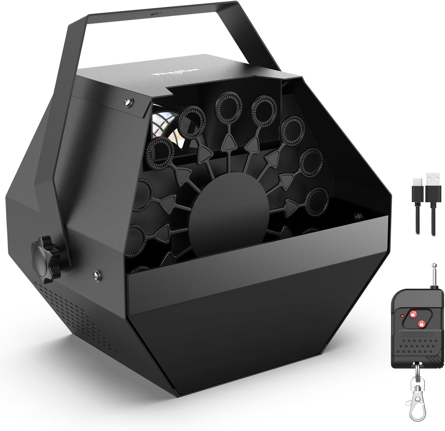 Theefun Bubble Machine: Remote Control 750ML Metal Bubble Blower Wireless USB Plug-in or 4 Batteries Operated High Bubble Output Automatic Bubble Maker for Party Wedding Birthday Indoor Outdoor Use