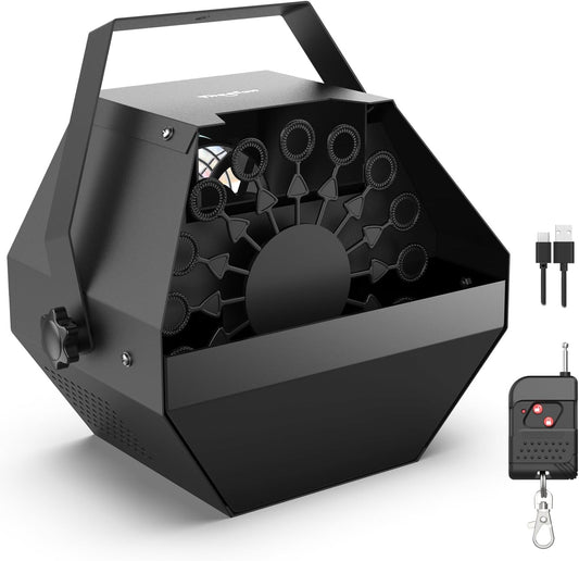 Theefun Bubble Machine: Remote Control 750ML Metal Bubble Blower Wireless USB Plug-in or 4 Batteries Operated High Bubble Output Automatic Bubble Maker for Party Wedding Birthday Indoor Outdoor Use