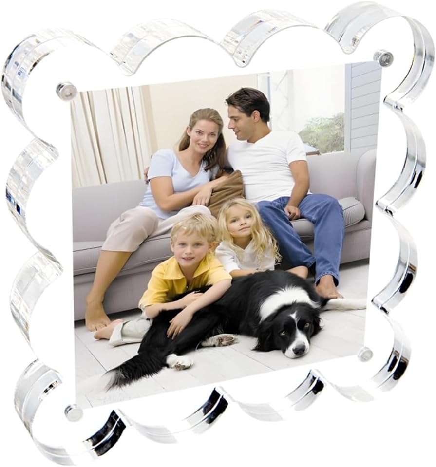 4x4 Inch Magnetic Acrylic Picture Frame,10+10mm Thick Block,Double Sided Clear scalloped frames for Desktop Display | Trendy Home Gift ((1 Pack), 4X4)