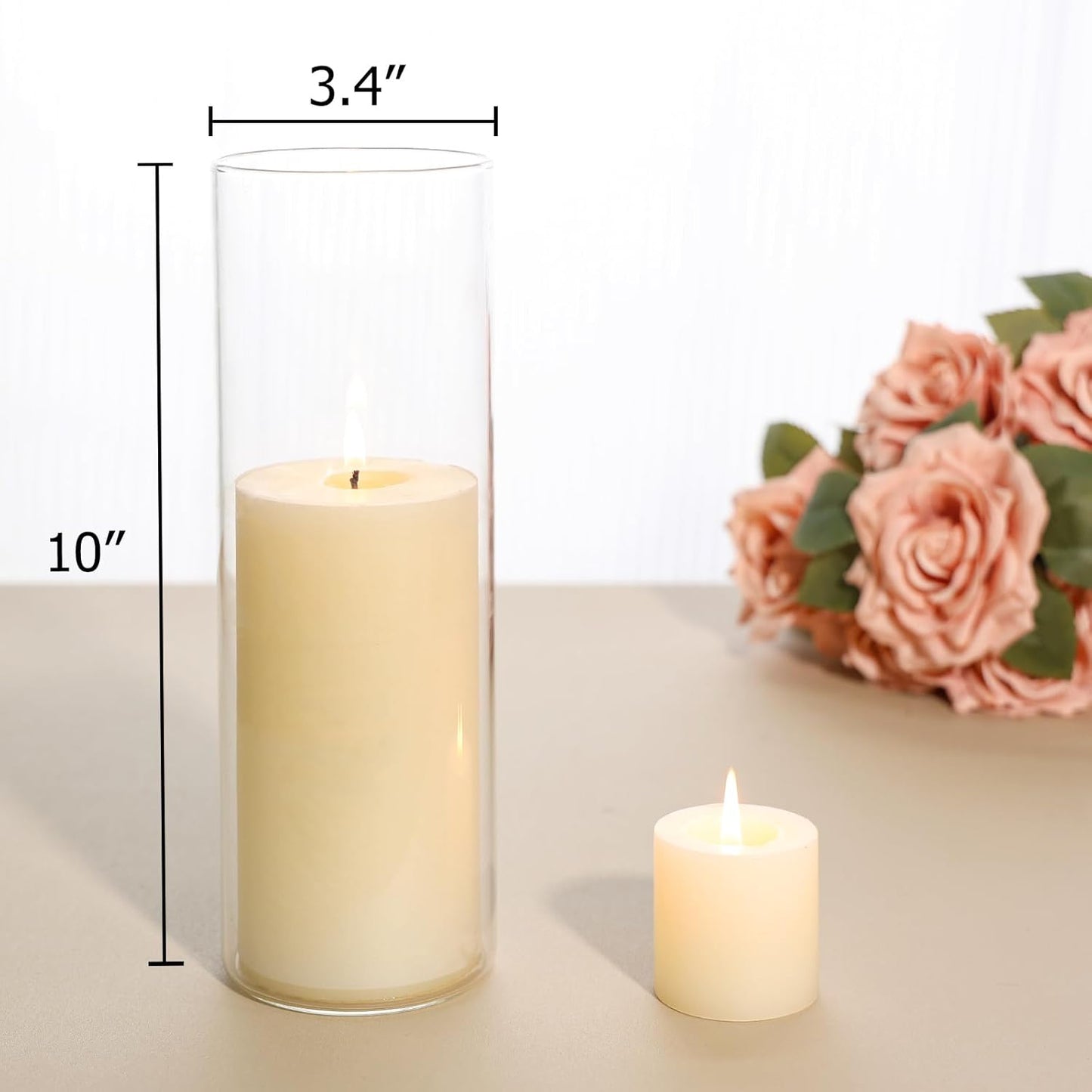 7Pcs Glass Cylinder Vase for Centerpieces 10 Inch Tall Clear Glass Flower Vase Bulk, Glass Hurricane Candle Holder Floral Vases for Table, Floating Candle Vases for Wedding Home Décor