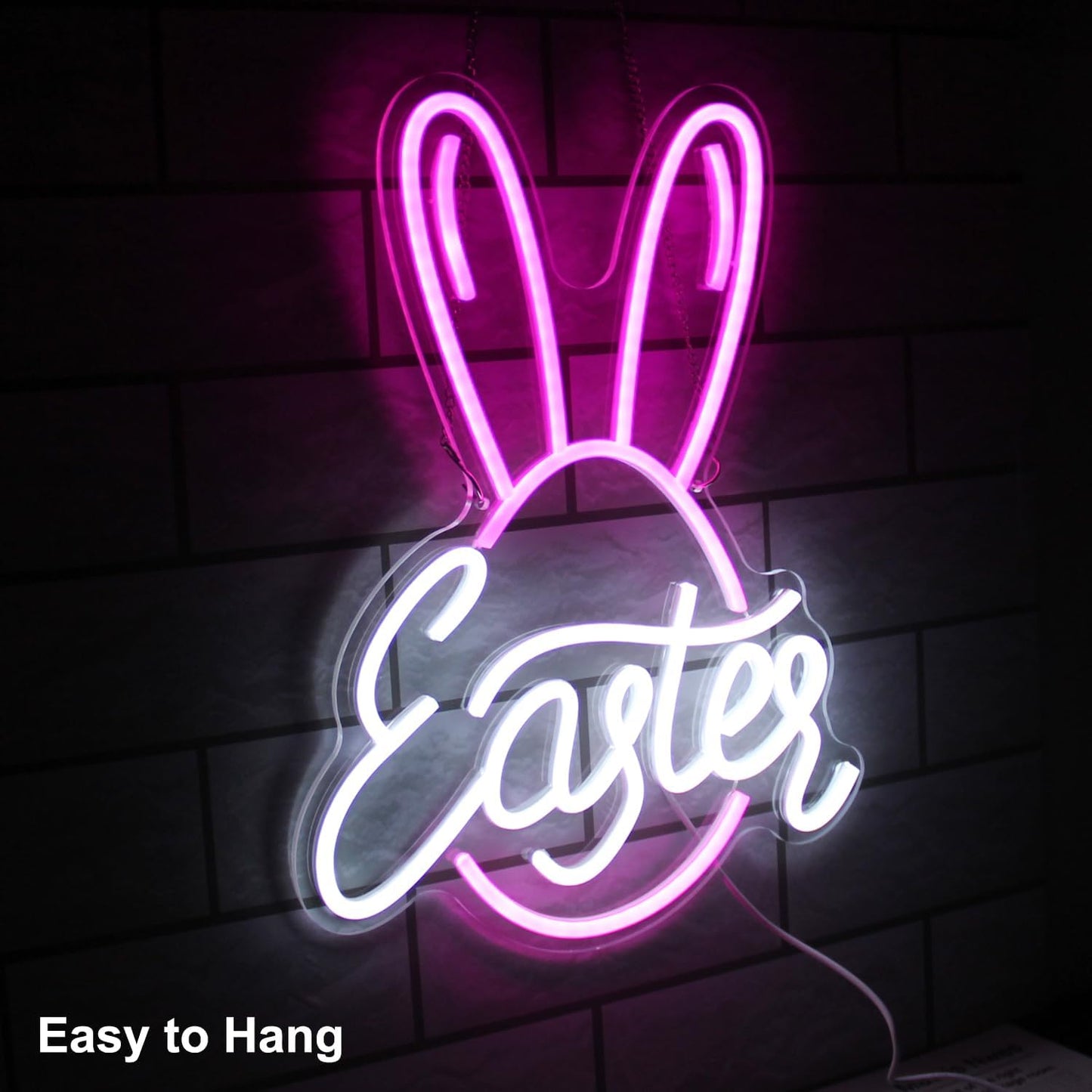 Easter Bunny Egg Neon Sign Pink Rabbit Ears Neon Light Easter Day LED Neon Signs for Wall Neon Lights Signs for Bedroom Bar Party Decor Kid Gift