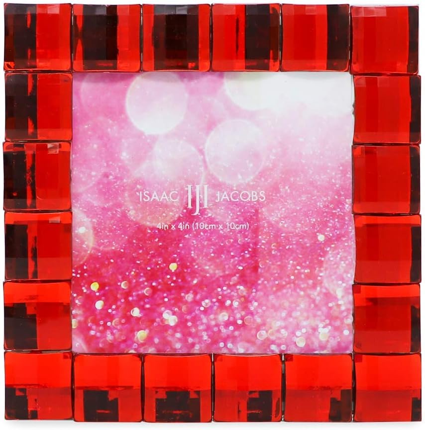 Isaac Jacobs Decorative Sparkling Red Jewel Picture Frame, Photo Display & Home Décor (4x4, Red)