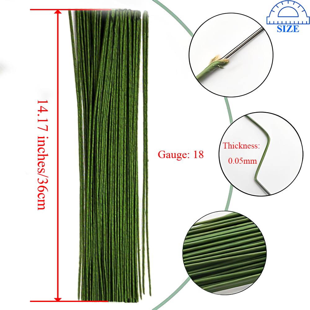HAHIYO 18Gauge Dark Green Paper-Wrapped Metal Floral Wire 14 Inches(36cm), 70 Pack Flexible Paddle Wires Florist Wire Garden Wires for Craft Christmas Wreath Flower Arrangement Bouquet Wedding DIY