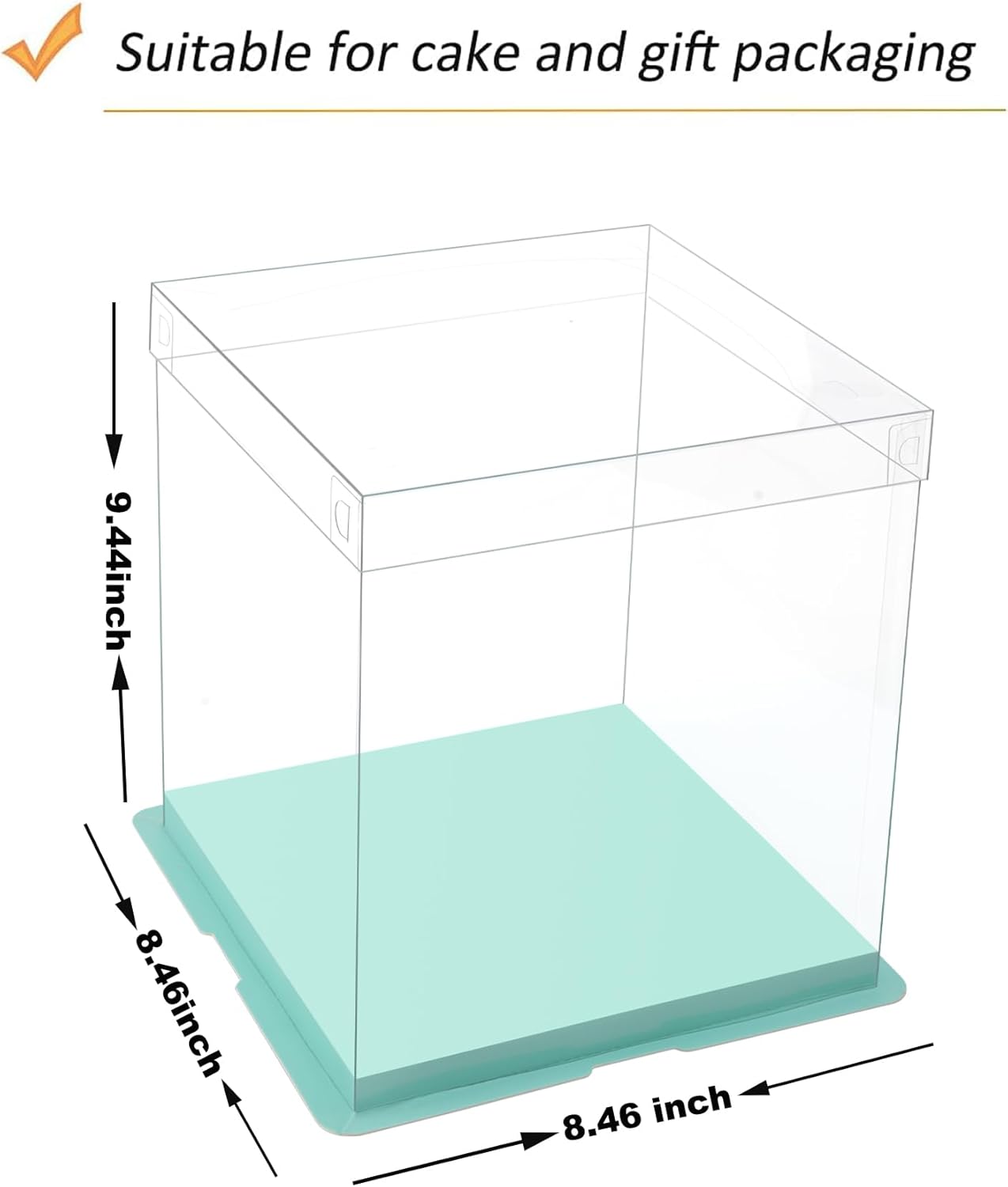 XININSUN clear cake box with ribbon,6inch 8inch cake boxes,transparent tall cake box cake carrier,Square Cardboard Cake Containers clear gift box for Wedding,Birthday,Party(6pcs-green)