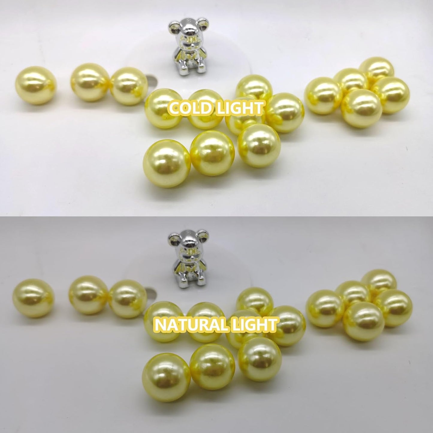 100PCS Yellow Faux Pearls Beads for Centerpiece Vases, Vase Filler Faux Pearls, No Holes Filler Beads for Party Anniversary Birthday Wedding Table Decor, 14/20/30mm