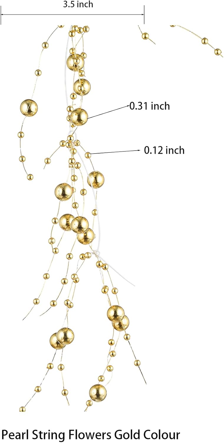 13Feet Pearl String Spool Roll for Floating Candles Faux Pearls Strands Garland for Vase Filler Wedding Centerpiece Christmas Table Decor (Gold)