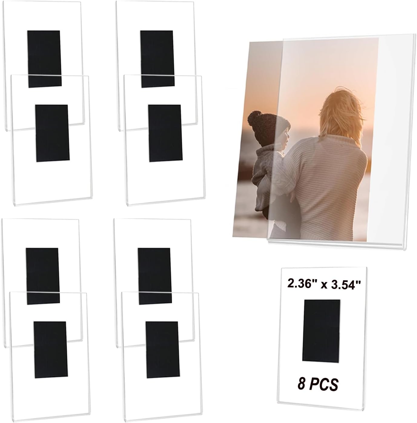 8 Pcs Magnetic Picture Frames for Refrigerator 2.36 x 3.54 Inch, Acrylic Magnetic Picture Frames, Mini Clear Picture Display Frame
