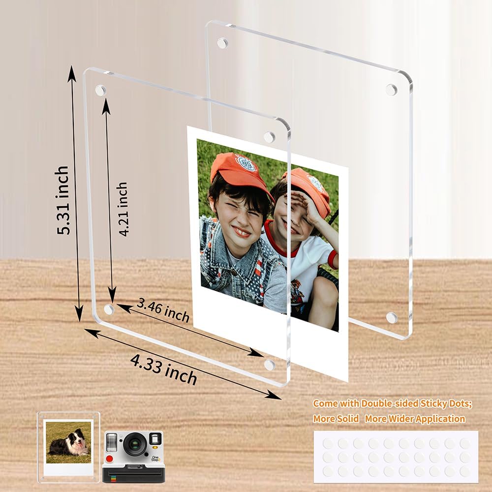 Acrylic Magnetic Refrigerator Picture Frames, 4.2"*3.46" Magnetic Fridge Clear Photo Frames Compatible with Polaroid Camera Instax Wide 300/210/200 Films for Refrigerator/Locker/Wall, 6Pack