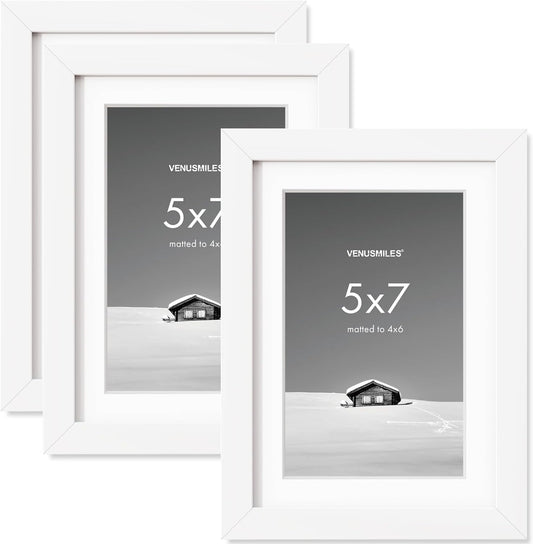 5x7 inch Picture Frame, 5x7 Photo Frames with 4x6 Removable Mat - High Definition Plexiglass - Vertical and Horizontal Display - Wall Hanging Frame - White, 3 Pack