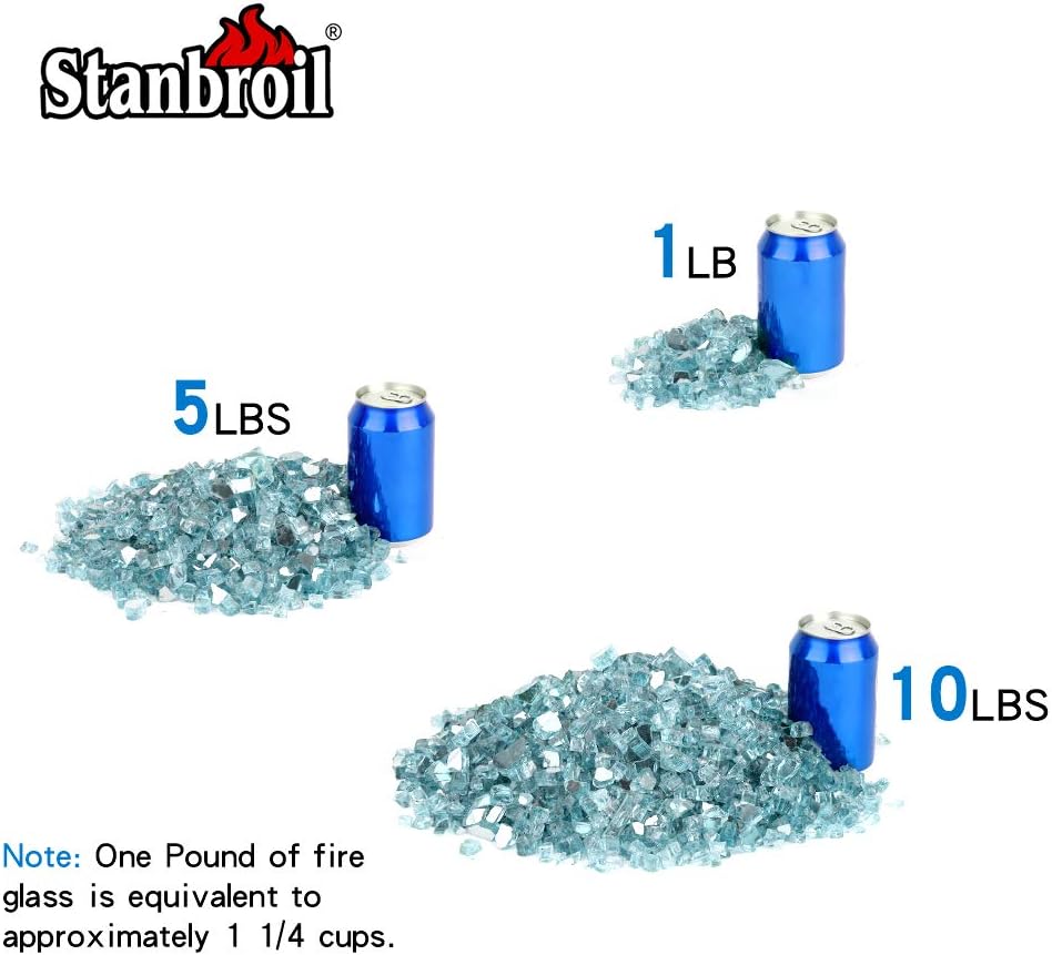 Stanbroil 10-Pound Fire Glass - 1/2 inch Reflective Tempered Fire Glass for Fireplace Fire Pit, Aqua Blue Reflective