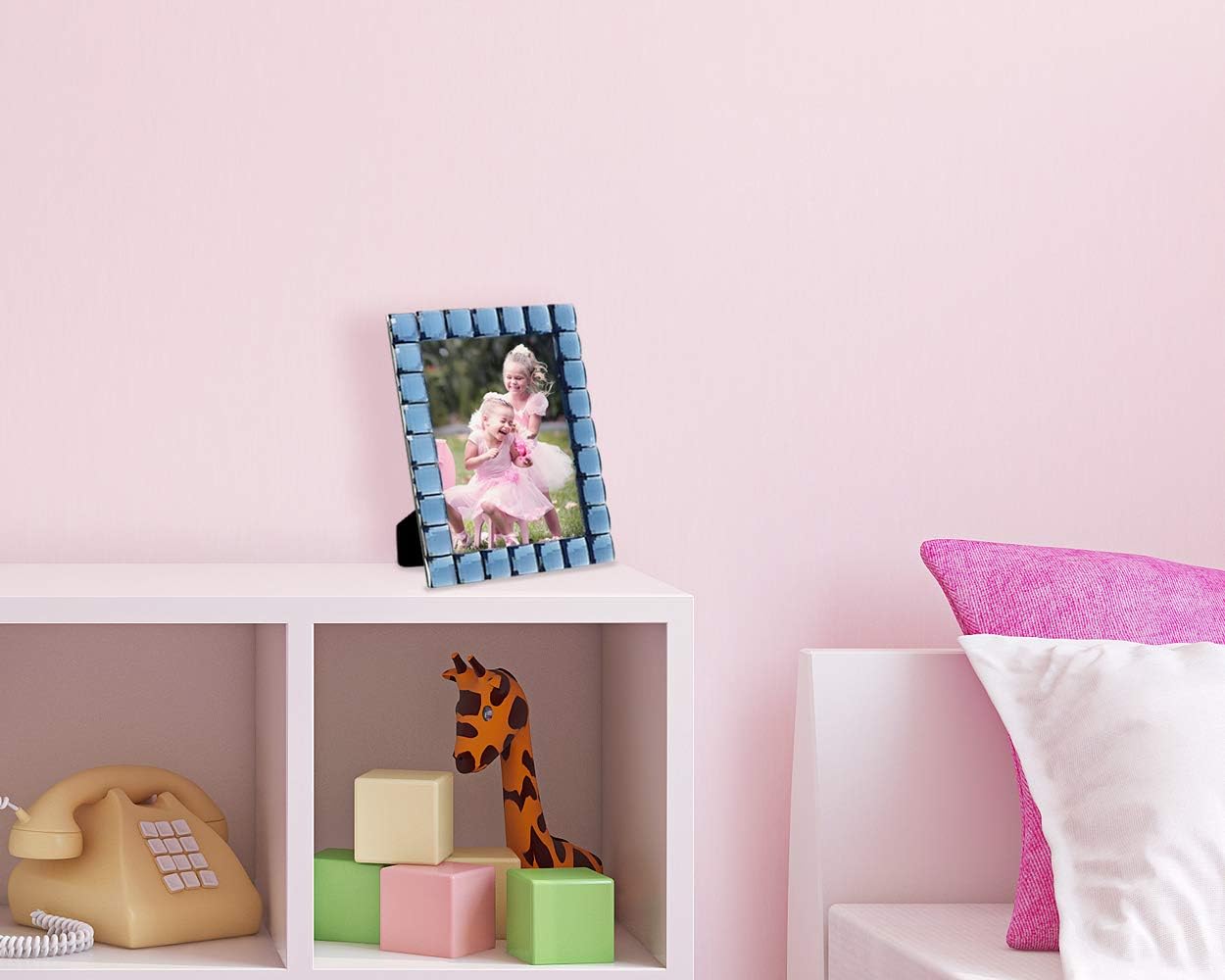 Isaac Jacobs Decorative Sparkling Navy Jewel Picture Frame, Photo Display & Home Décor (5x7, Navy)