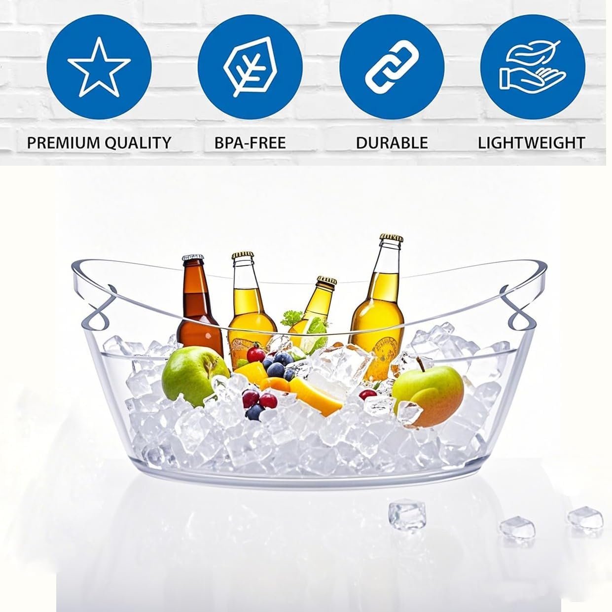 2pcs 5.5L Ice Bucket with 1pc Scoops and 1 Wine beer Bottle Opener,Large Clear Acrylic Ice Bucket for for Wine Champagne Mimosa Cocktail Bar Picnic Fruit Storage Basket (2PCS 5.5L)