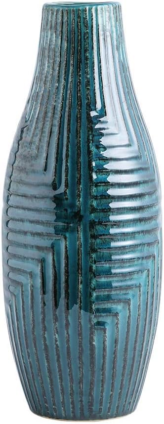 hjn Ceramic Vase - Teal Home Decor Vase, Modern Decor for Centerpieces, Living Room/Bookshelf/Mantel - Teal Texture, Medium, 13.8" H