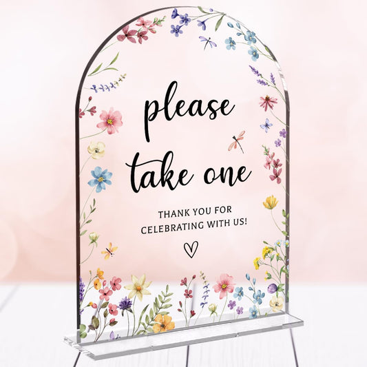 Wedding Sign Decor, Please Take One Sign, 5x7 Inch Arch Acrylic, Wedding Sign for Reception & Event, Bridal Shower Decorations, Wedding Table Sign Accessories for Anniversary And Party (Flower)